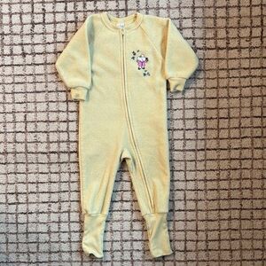 Vintage TKS Basics Yellow Footed One-Piece Fleece Pajamas w/ embroidery